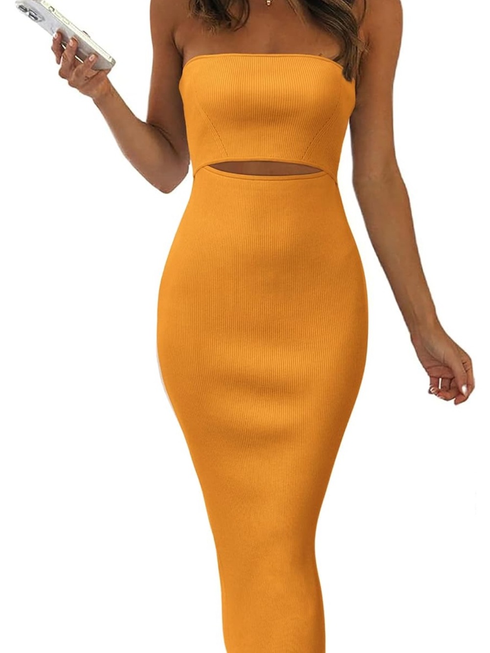 Strapless Cutout Bodycon Dress - Mustard